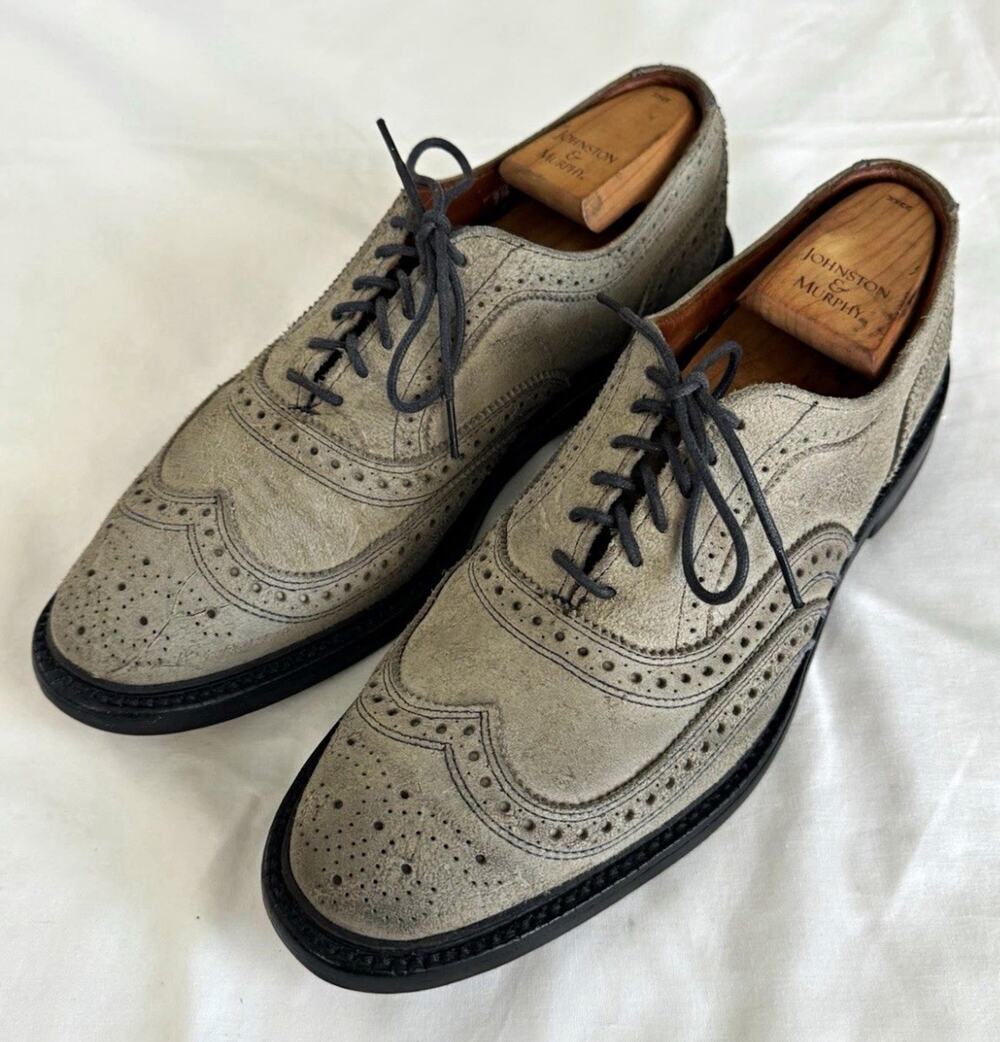 Allen Edmonds McTavish USA Made Rough Gray Waxed Leather Wingtip Shoes Mens 12